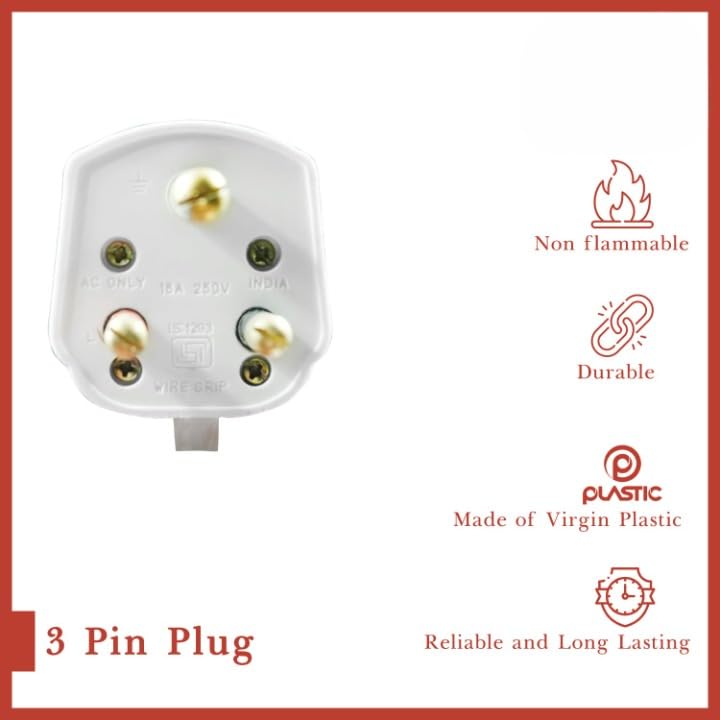 BITCORP 25A Super 3 pin plug High Resistance Long Lasting Multipurpose Plug top in White Colur