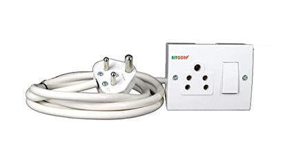 Bitcorp Extension Board 1 Socket 1 Switch 6A, 1500W Heavy Duty Power Strip with Surge Protector Electric Power Extension Cord for Home Gadgets, Office, Pc, Cooler, Fridge (White) 220 Volts