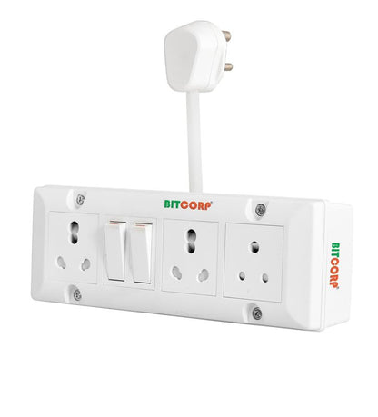BITCORP Extension Board - 2500W 6A Extension Cord with 2 Universal Socket, Surge Protection for Home Office