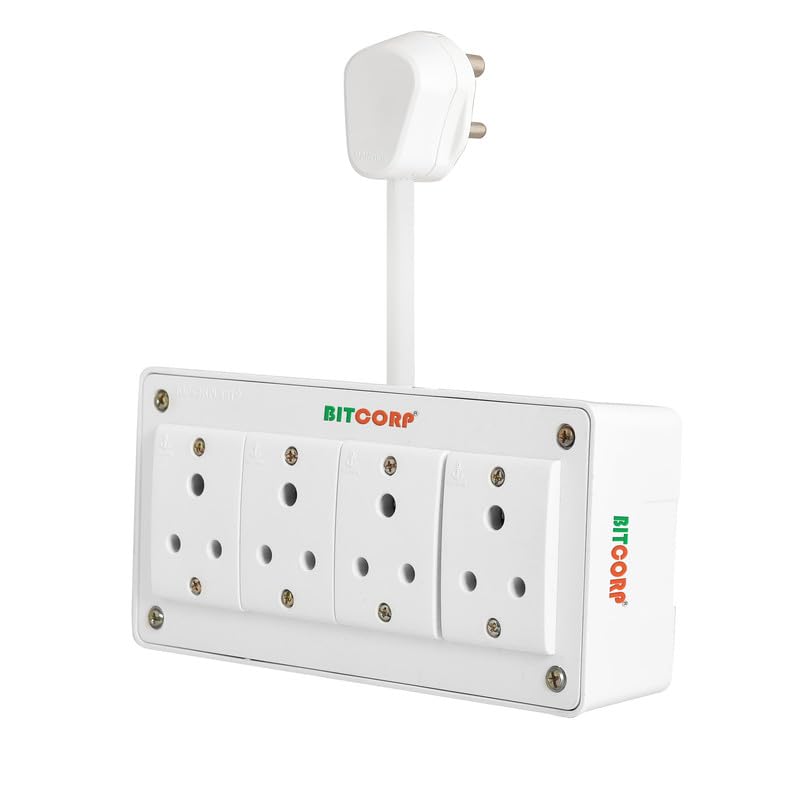 BITCORP Extension Board - 2500W 6A Extension Cord with 2 Universal Socket, Surge Protection for Home Office