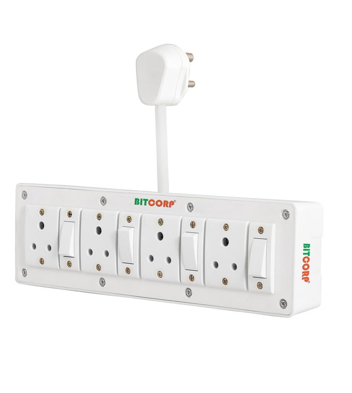 BITCORP Extension Board - 2500W 6A Extension Cord with 2 Universal Socket, Surge Protection for Home Office