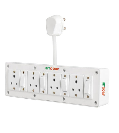 BITCORP Extension Board - 2500W 6A Extension Cord with 2 Universal Socket, Surge Protection for Home Office