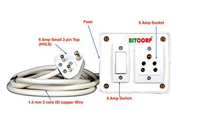 Bitcorp Extension Board 1 Socket 1 Switch 6A, 1500W Heavy Duty Power Strip with Surge Protector Electric Power Extension Cord for Home Gadgets, Office, Pc, Cooler, Fridge (White) 220 Volts