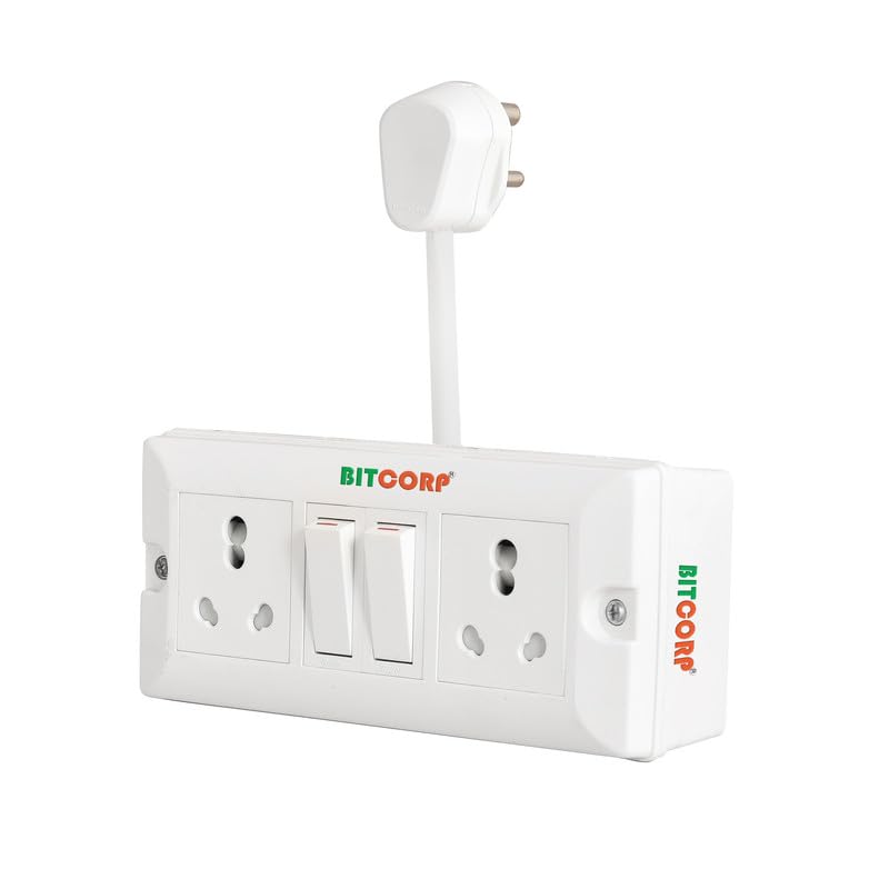 BITCORP Extension Board - 2500W 6A Extension Cord with 2 Universal Socket, Surge Protection for Home Office