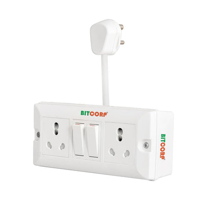 BITCORP Extension Board - 2500W 6A Extension Cord with 2 Universal Socket, Surge Protection for Home Office
