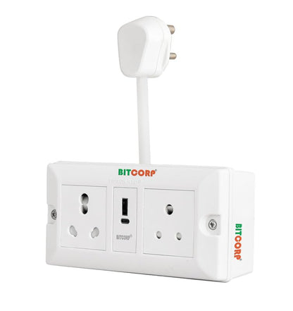 BITCORP Extension Board - 2500W 6A Extension Cord with 2 Universal Socket, Surge Protection for Home Office