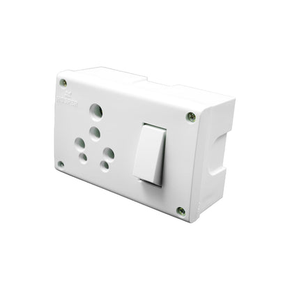 BITCORP 2 in 1 Junction Box Combined 6/16A - White | Heavy Duty Electric J. Box With Socket with Switch ( Pack of 1)