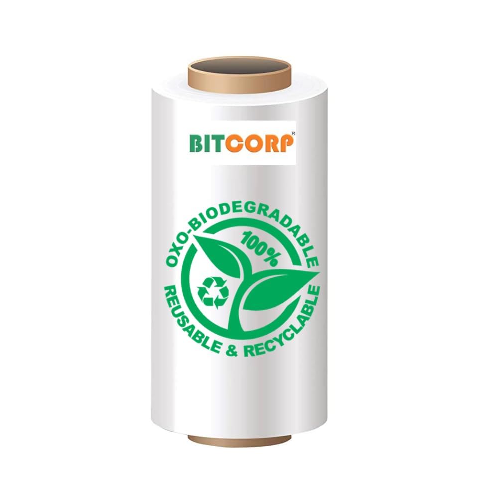 Bitcorp Biodegradable Wrapping Role for Packing Material with 1 Inch Core, 4 Inch (100 mm), 120 Meters Length Per Unit, Pack of 2 - (White)