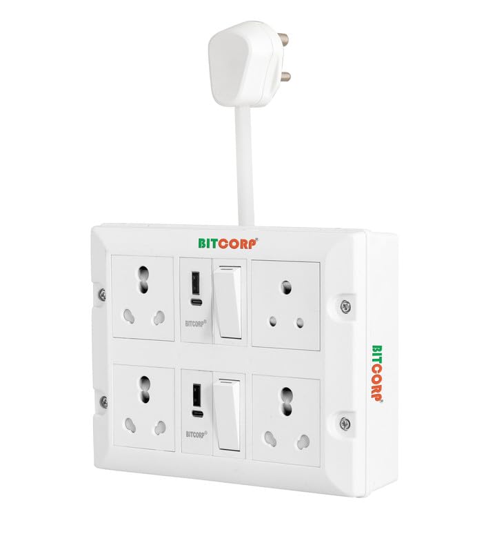 BITCORP Extension Board - 2500W 6A Extension Cord with 2 Universal Socket, Surge Protection for Home Office