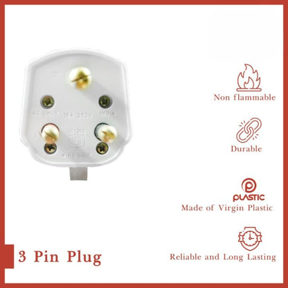 BITCORP 25A Super 3 pin plug High Resistance Long Lasting Multipurpose Plug top in White Colur