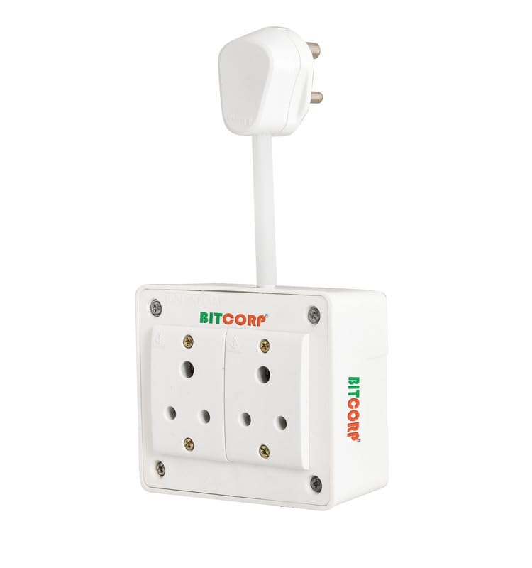 BITCORP Extension Board - 2500W 6A Extension Cord with 2 Universal Socket, Surge Protection for Home Office