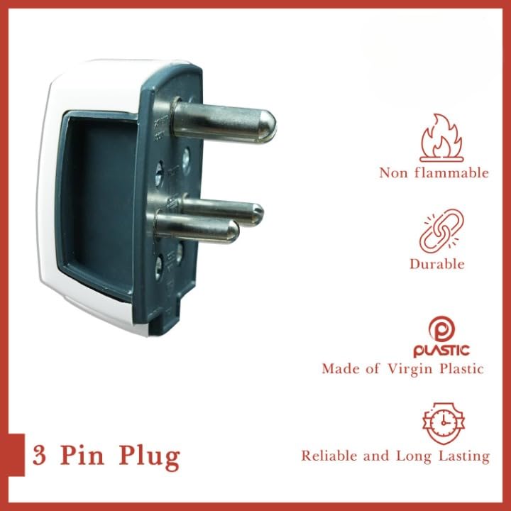 BITCORP 6 A 3 Pin top Plug Plastic White Long Life Elegant Design Plug