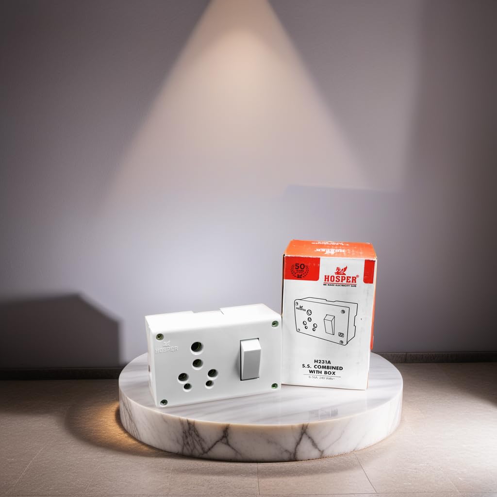 BITCORP 2 in 1 Junction Box Combined 6/16A - White | Heavy Duty Electric J. Box With Socket with Switch ( Pack of 1)