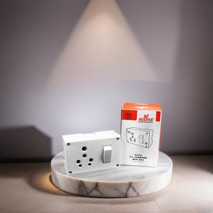 BITCORP 2 in 1 Junction Box Combined 6/16A - White | Heavy Duty Electric J. Box With Socket with Switch ( Pack of 1)