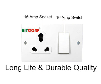 Bitcorp Power Strip with Cotton Wire 1 Socket 1 Switch, 6A 16A 2500W Extension Board with Surge Protection 2 Meter Cord for Home, Office, Fridge, Cooler, Computer, Air Conditioner (White) 220 Volts