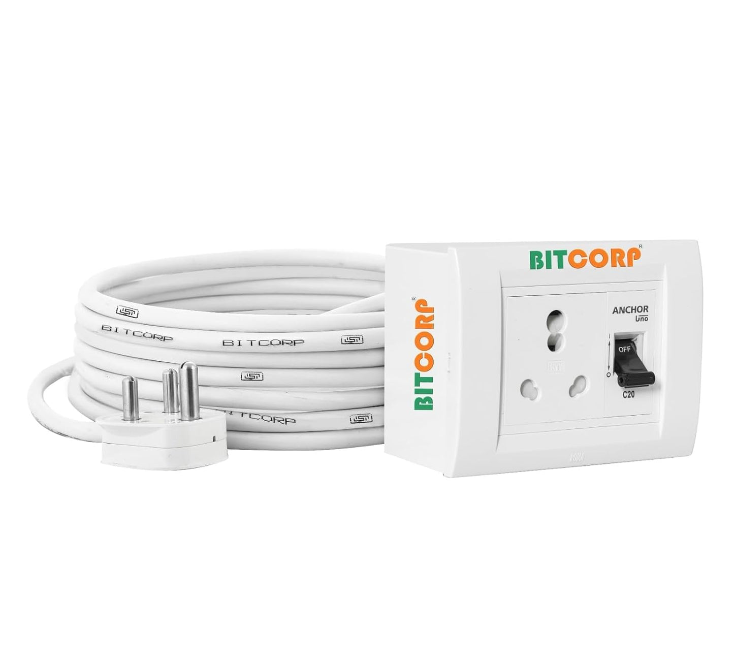 Bitcorp Electric Power Strip For 1.5 Ton Air Conditioner, 16A 3500W, AC Box Extension Board, Surge Protected, Cord for Home, Office Appliances, Cooler, Fridge, Air Conditioner, PC (White) 220 Volts