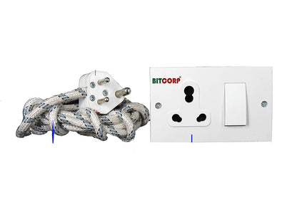 Bitcorp Power Strip With Cotton Wire 1 Socket 1 Switch, 6A 1500W Extension Board with Surge Protection Cord for Home, Office, Fridge, Cooler, Computer, Air Conditioner Cotton Wire (White) 220 Volts