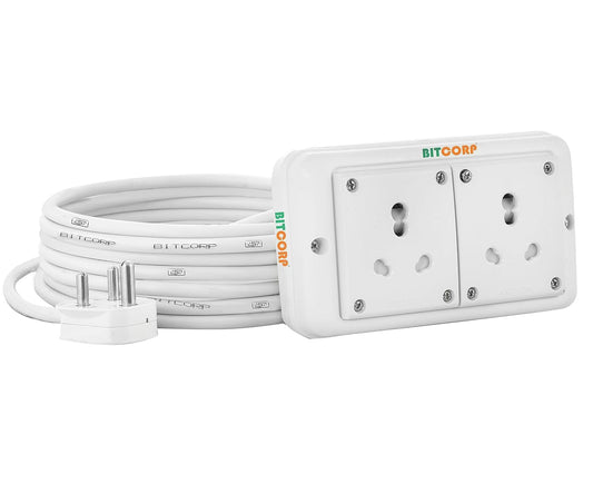 Bitcorp 2500W Power Strip, 16A Universal Extension Board with 2 Socket, Surge Protector, Cord for Home Gadgets, Office, Fridge, Cooler, Air Conditioner (White) 220V