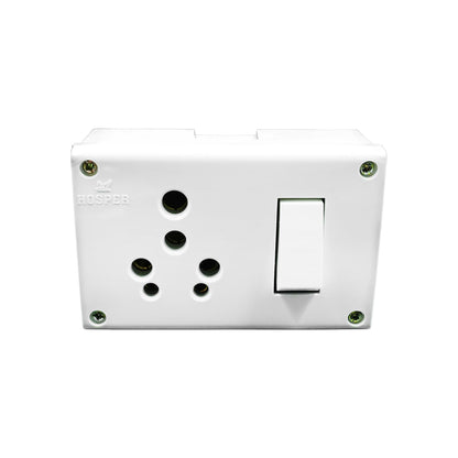BITCORP 2 in 1 Junction Box Combined 6/16A - White | Heavy Duty Electric J. Box With Socket with Switch ( Pack of 1)
