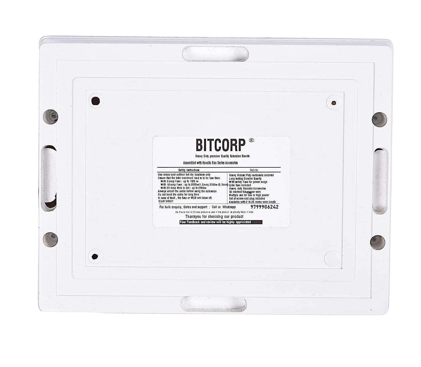 Bitcorp Extension Board 16A 20A 25A Muti Pin 3 Socket 3 (4000) Load Capacity with Surge Protector Meter Long Cable Cord for Heavy Duty Home Kitchen Office Outdoor Indoor Appliances (White)