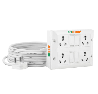 Bitcorp Extension Board Heavy Duty Box 15A 16A 20A with Thermal Protection Surge Protection | Cable Cord Suitable for Small and Heavy Duty Appliance (White)