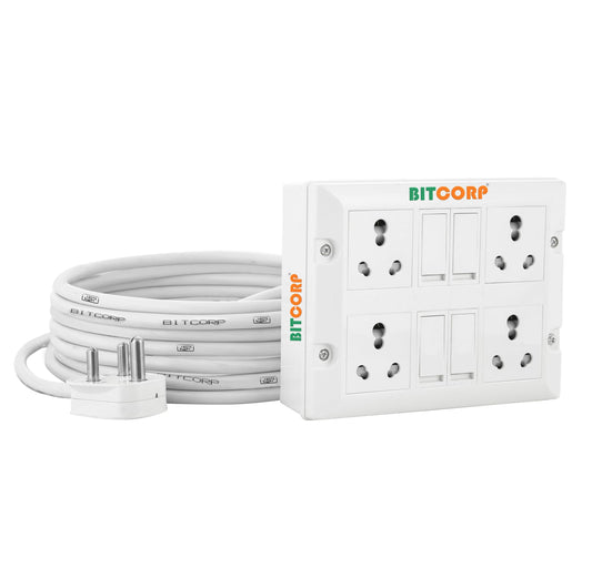 Bitcorp Extension Board Heavy Duty Box 15A 16A 20A with Thermal Protection Surge Protection | Cable Cord Suitable for Small and Heavy Duty Appliance (White)
