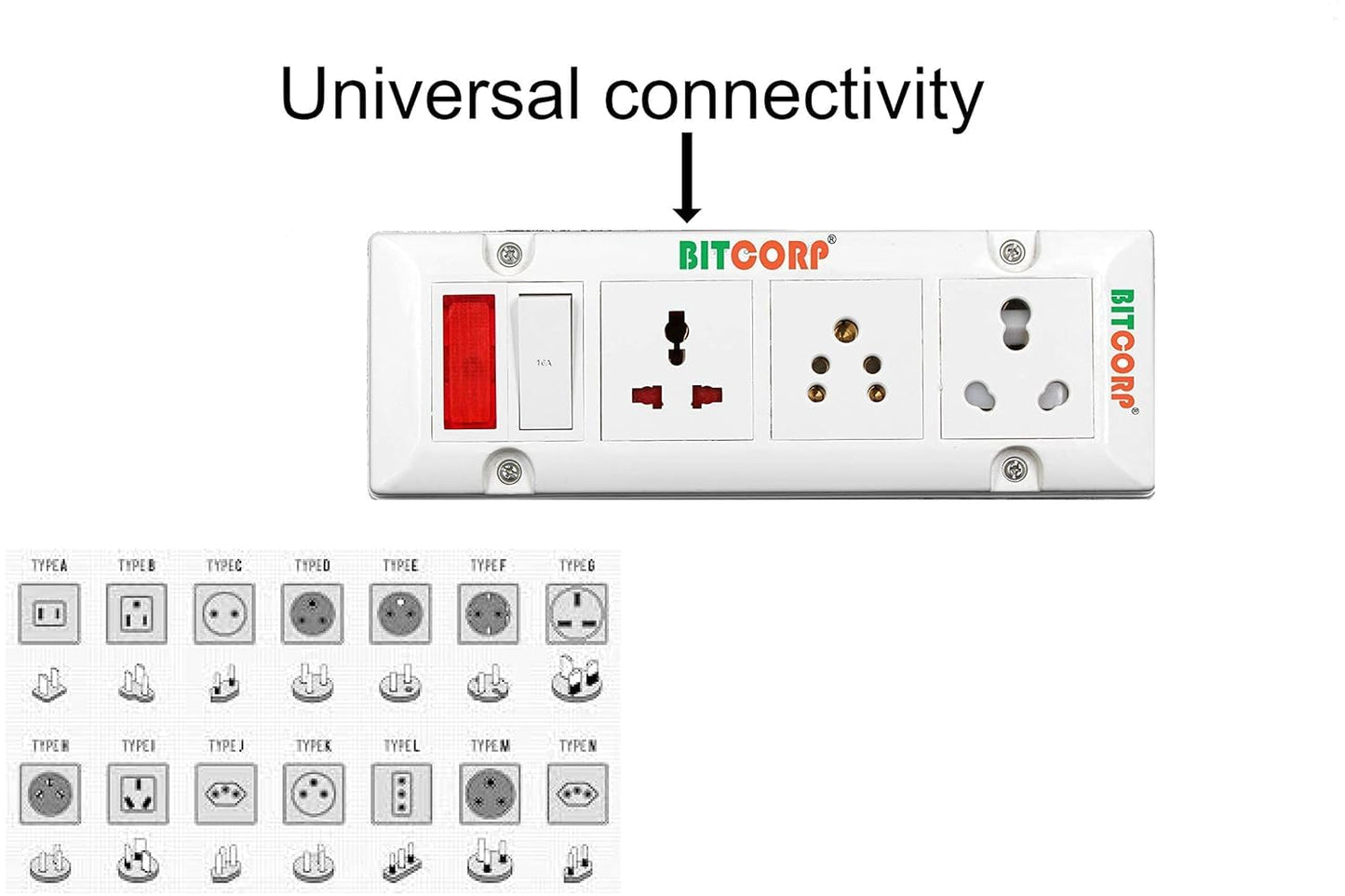 Bitcorp Extension Cord 6A 16A 25A For Small And Heavy Duty Appliances 3 Way Multi Outlet 3 Pin Plug 1 Switch (5000) Load Capacity Spike Guard Power Strip With 4 Meter Long Cable Cord (White)