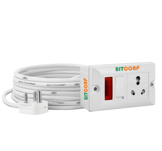 Bitcorp Extension Board Heavy Duty Box 15A 16A 20A with Thermal Protection Surge Protection | Cable Cord Suitable for Small and Heavy Duty Appliance (White)