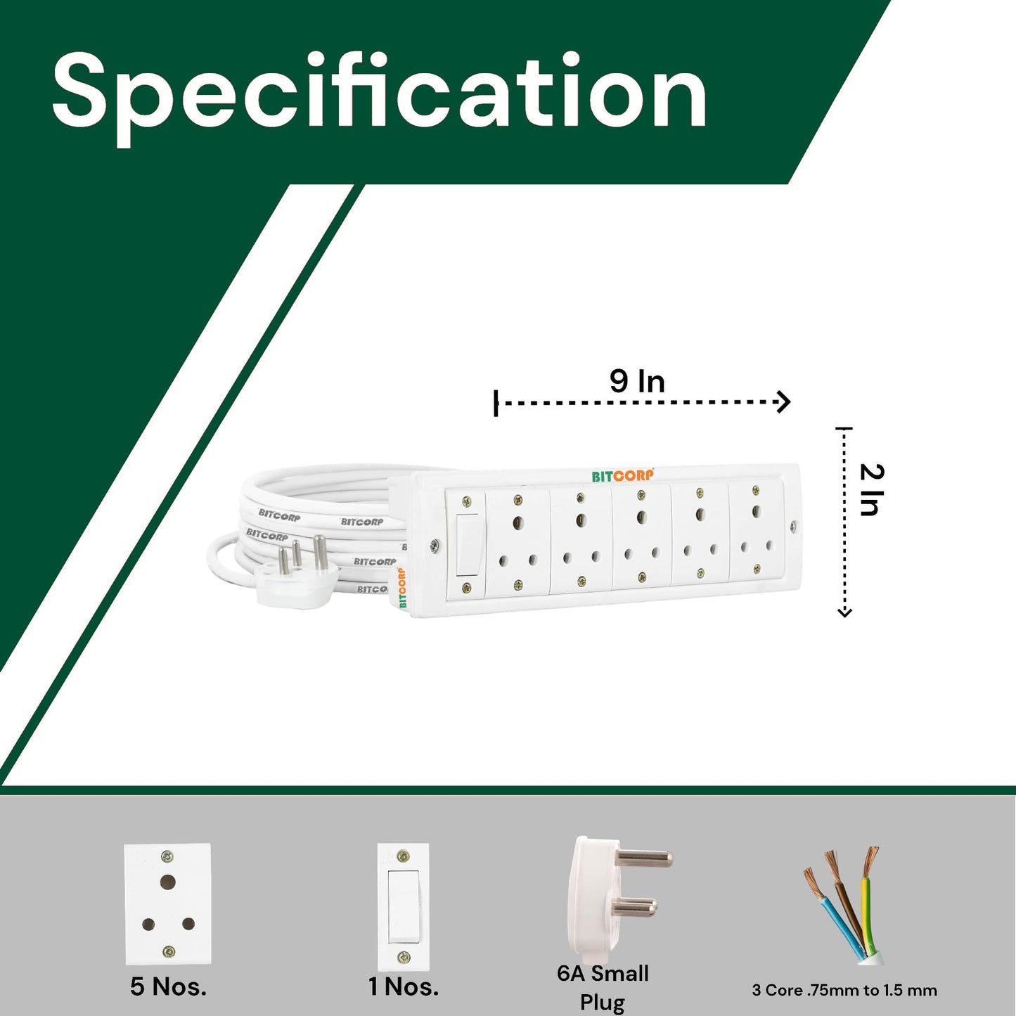 BITCORP Heavy Duty Extension Board 5 Socket 1 Switch