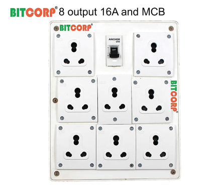 Bitcorp Extension Board 15A 16A 20A Muti Pin 8 Socket 1 (5000) Load Capacity with Surge Protector Meter Long Cable Cord for Heavy Duty Home Kitchen Office Outdoor Indoor Appliances (White)