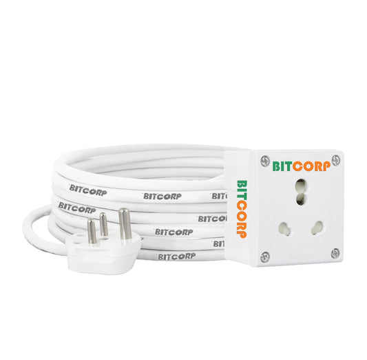 Bitcorp Extension Board 6A To 16A Converter Small And Heavy Duty Junction Box 15A 16A 20A 1 Way Socket (2500W) High Voltage With Surge Control 25 Meter Long Cable Cord (White)(Pack Of 2)