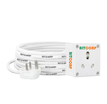 Bitcorp Extension Board 15A 16A 20A 3 Pin 1 Socket (3500) Load Capacity With Surge Protector 5 Meter Long Cable Cord For Heavy Duty Home Kitchen Office Outdoor Indoor (White)(Pack Of 2)