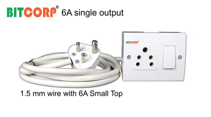 Bitcorp Extension Board 1 Socket 1 Switch 6A, 1500W Heavy Duty Power Strip with Surge Protector Electric Power Extension Cord for Home Gadgets, Office, Pc, Cooler, Fridge (White) 220 Volts