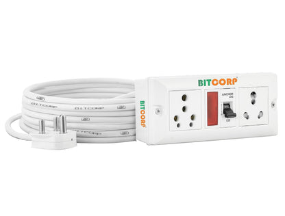 BITCORP 16A Heavy Duty Extension Board 2 Multi Socket 1 MCB (3500W) MCB Surge Protector Long Wire Cord for AC, frige, Washing Machine, Microwave and Large Appliances (3500W 16A Big Plug, 2 Meter)