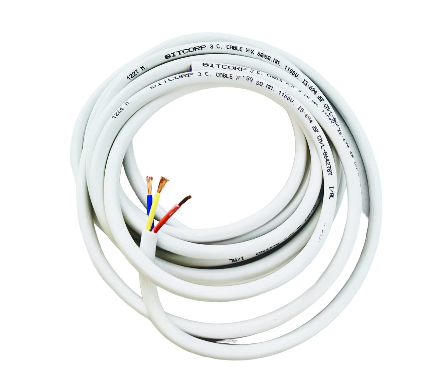 BITCORP 4 mm 3 core copper wire cable cord (white)