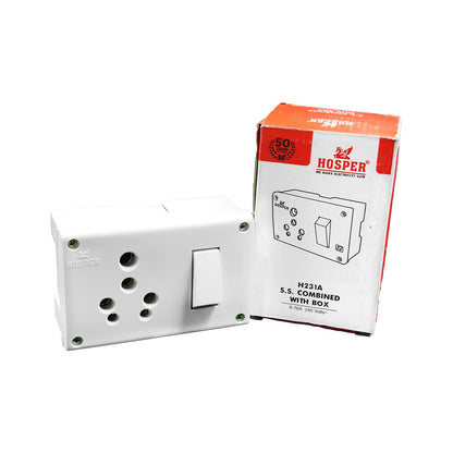 BITCORP 2 in 1 Junction Box Combined 6/16A - White | Heavy Duty Electric J. Box With Socket with Switch ( Pack of 1)