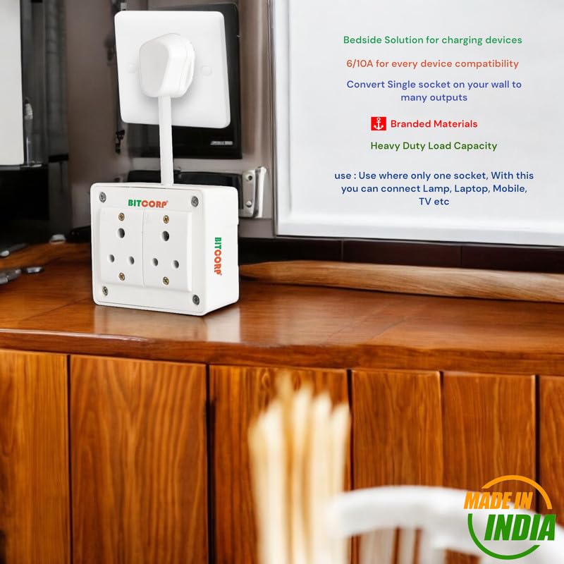 BITCORP Extension Board - 2500W 6A Extension Cord with 2 Universal Socket, Surge Protection for Home Office