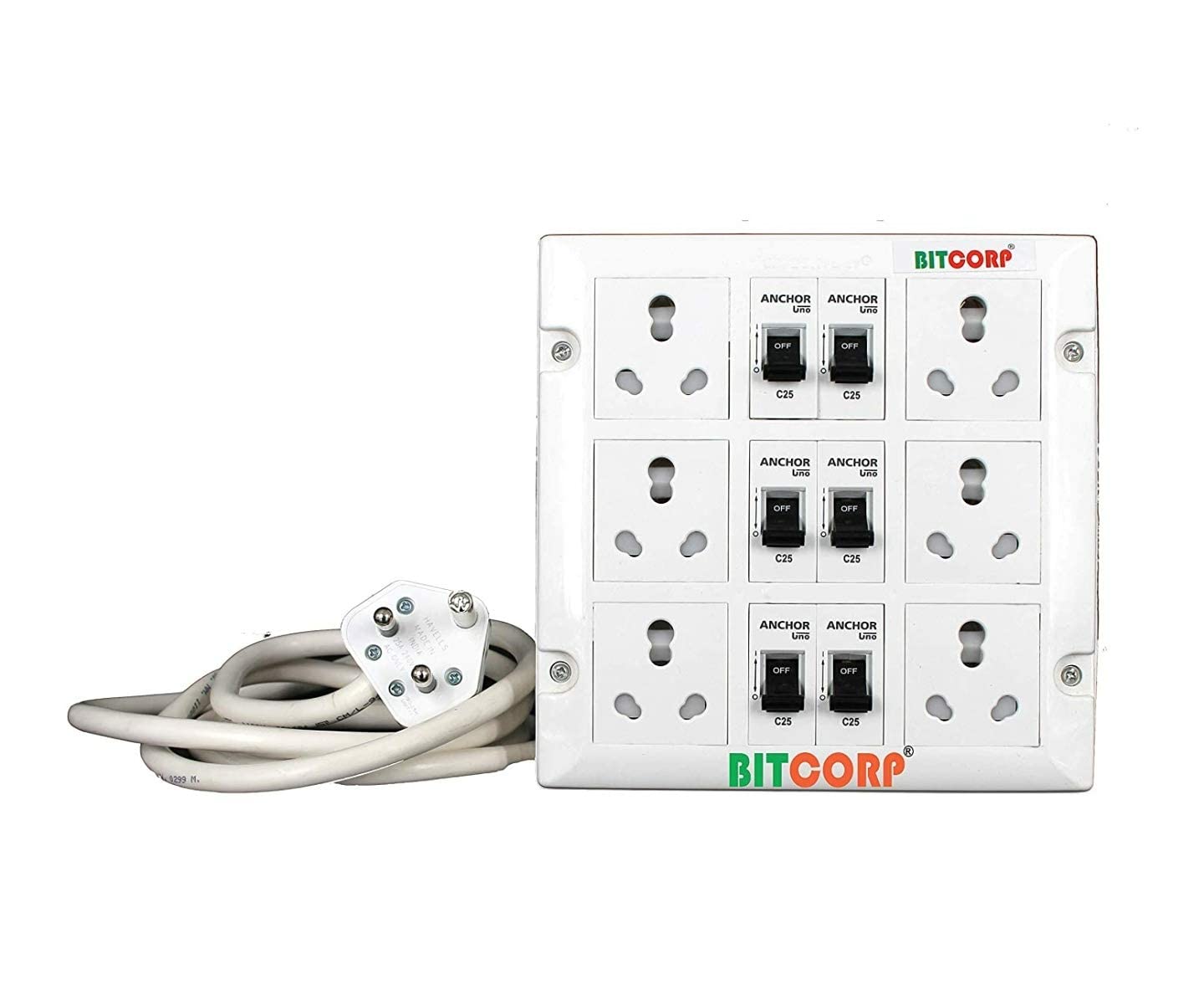 BITCORP Extension Board Heavy Duty 16A 6 Socket 6 MCB Switch