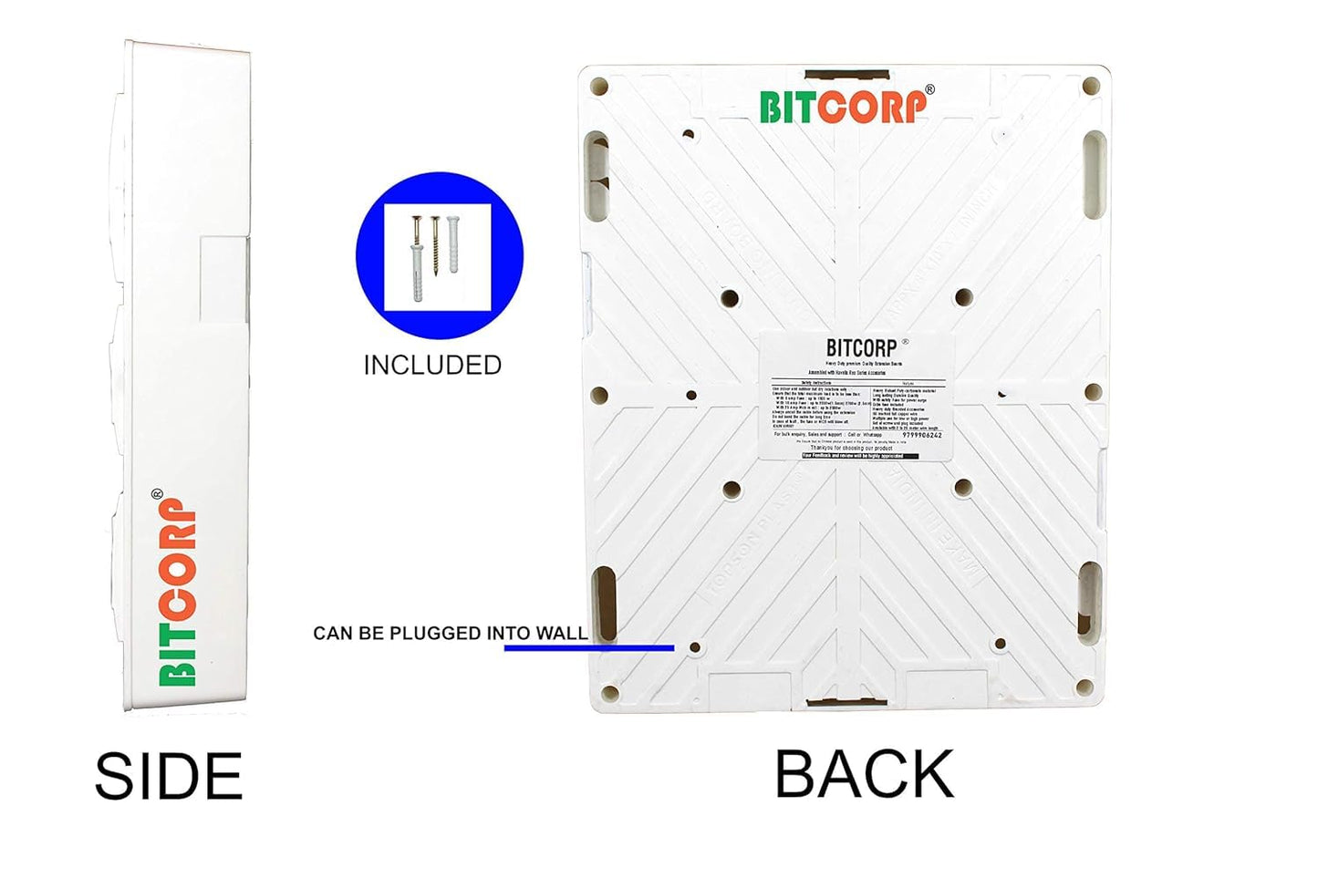 Bitcorp Extension Board 15A 16A 20A Muti Pin 8 Socket 1 (5000) Load Capacity with Surge Protector Meter Long Cable Cord for Heavy Duty Home Kitchen Office Outdoor Indoor Appliances (White)