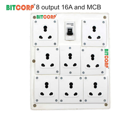 Bitcorp Extension Board 15A 16A 20A Muti Pin 8 Socket 1 (5000) Load Capacity with Surge Protector Meter Long Cable Cord for Heavy Duty Home Kitchen Office Outdoor Indoor Appliances (White)