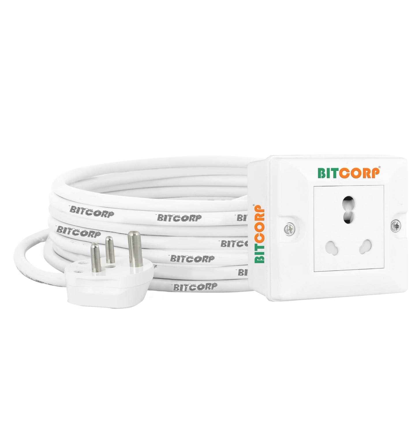 Bitcorp Power Strip With 1 Socket , 16AMP 2500W Extension Board with Surge Protection Cord for Home, Office, Fridge, Cooler, Computer, Air Conditioner (White) 220 Volts