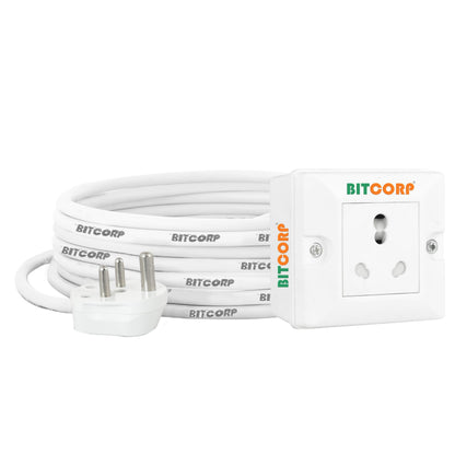 Bitcorp Power Strip With 1 Socket , 16AMP 2500W Extension Board with Surge Protection Cord for Home, Office, Fridge, Cooler, Computer, Air Conditioner (White) 220 Volts