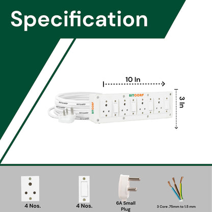 BITCORP Heavy Duty Extension Board 4 Socket 4 Switch