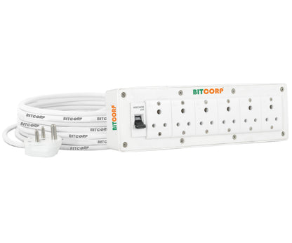 BITCORP Extension Board 6A 2500 Watt with 15m Cable | Long Cord Power Strip for Home Office Appliances | Multi Plug Socket Board | BIS Certified Wire (White)