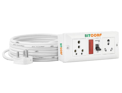 BITCORP 16A Heavy Duty Extension Board 2 Multi Socket 1 MCB (3500W) MCB Surge Protector Long Wire Cord for AC, frige, Washing Machine, Microwave and Large Appliances