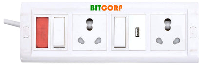 Bitcorp Extension Cord 2 Socket 2 Switch, 16AMP 2500W Heavy Duty Power Strip, Surge Protected Wire for Home, Office, Electric vehicle Charging, TV, Fridge, Cooler, PC (White) 220V