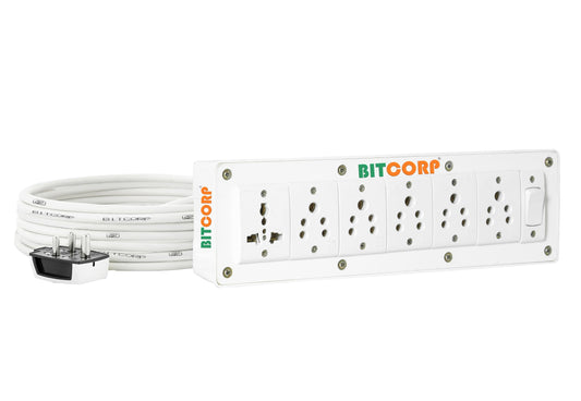 Bitcorp Extension Board 6A (1000W) Long Cable Cord for Home Kitchen Office Outdoor Indoor Appliances (White)