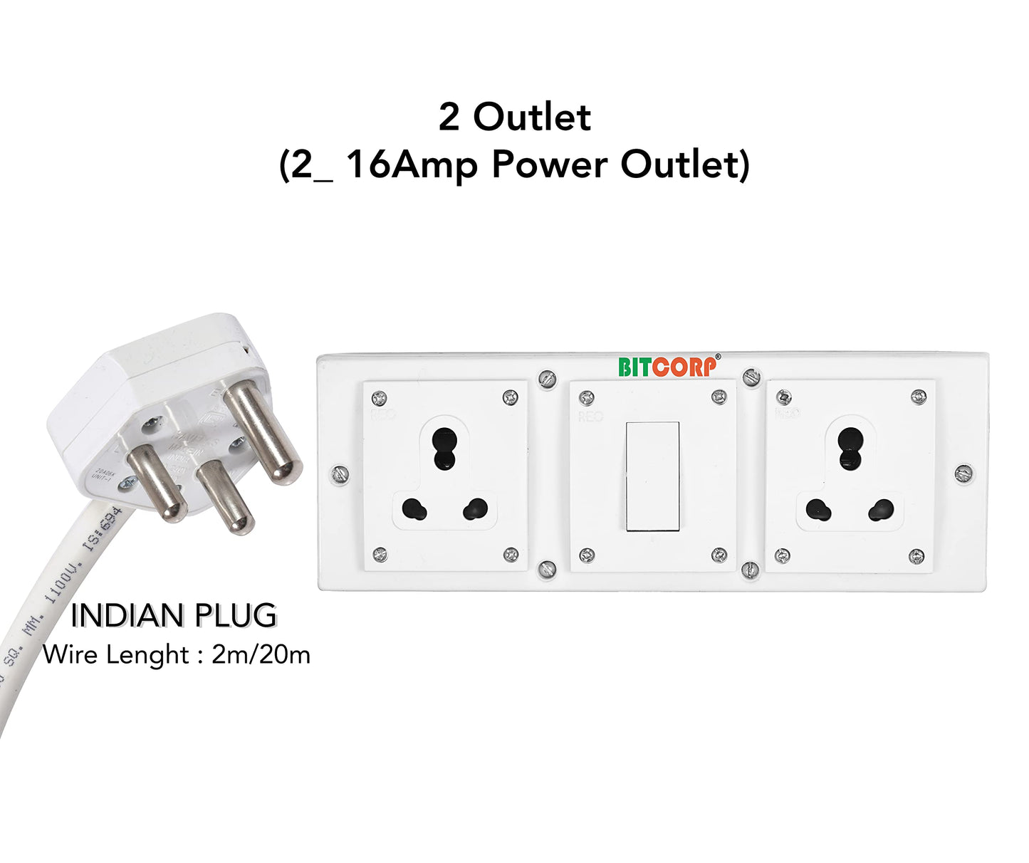 BITCORP Heavy Duty Extension Board 2 Socket 1 Switch