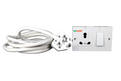 Bitcorp Power Strip With 1 Socket , 16AMP 2500W Extension Board with Surge Protection Cord for Home, Office, Fridge, Cooler, Computer, Air Conditioner (White) 220 Volts