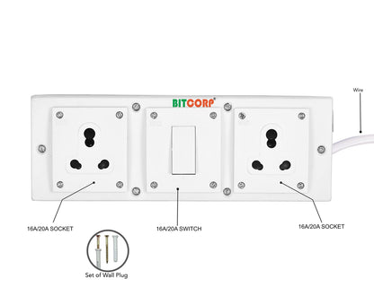 Bitcorp Multi Socket Extension Board 2 Way Plug and 1 Switch 15A 16A 20A (3500W)